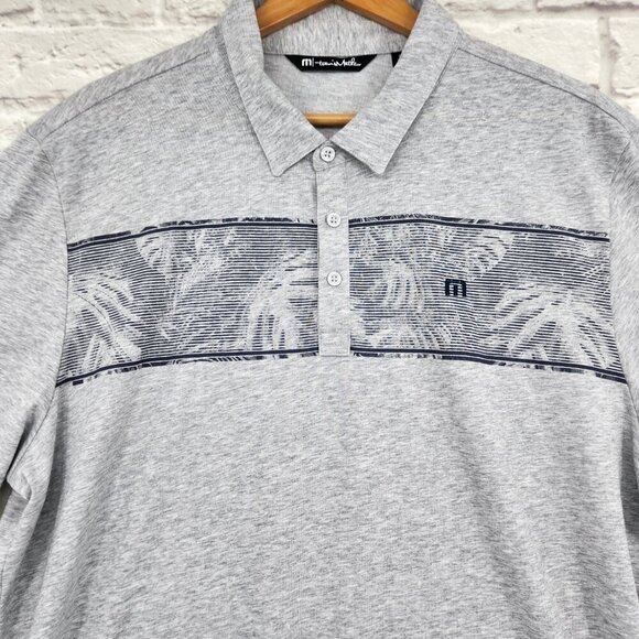 Travis Mathew Make Camp Golf Polo Outdoors Blue Grey Gray 2XL Palm Tree - Picture 3 of 10
